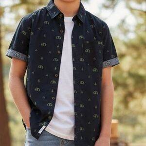 Arizona Jean Co Boys Size 14/16 Navy Camping Button Up Shirt